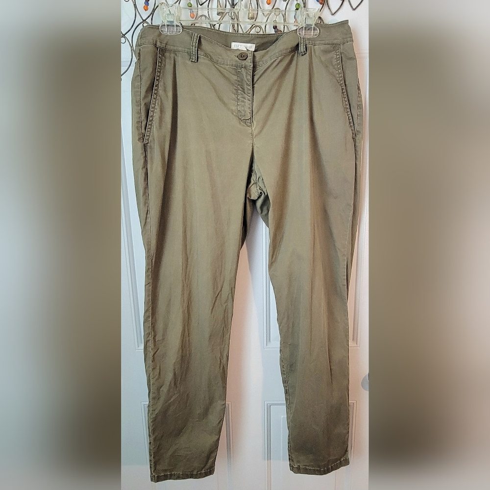 Eileen Fisher Organic Cotton Tencel Twill Stretch Ankle Pant Womens M Olive Gree